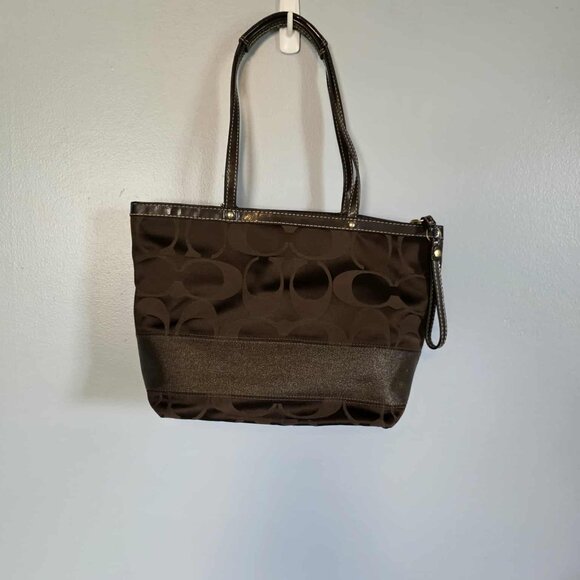 EUC Coach Signature Stripe Brown Sateen Canvas Tote - Picture 8 of 11